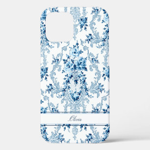 Personalized French Rococo Blue & White Floral iPhone 12 Case