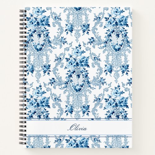Personalized French Rococo Blue  White Floral Not Notebook