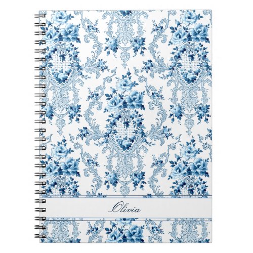 Personalized French Rococo Blue  White Floral Notebook