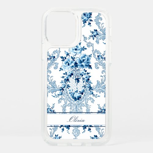 Personalized French Rococo Blue  White Floral Speck iPhone 12 Case