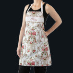 Personalized French Rococo Floral-White Background Apron<br><div class="desc">Elegant,  romantic and ornate vintage French Rococo style seamless floral featuring pink roses and decorative scrollwork on white background. Optional customizable blank elements for your name or monogram. Strap color is customizable.</div>