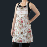 Personalized French Rococo Floral-White Background Apron<br><div class="desc">Elegant,  romantic and ornate vintage French Rococo style seamless floral featuring pink roses and decorative scrollwork on white background. Optional customizable blank elements for your name or monogram. Strap color is customizable.</div>