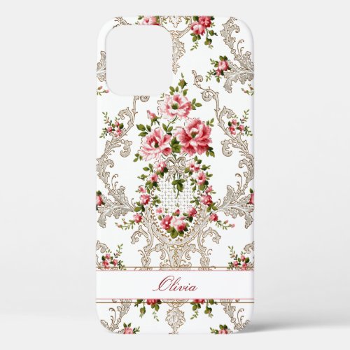 Personalized French Rococo Floral_White Background iPhone 12 Case