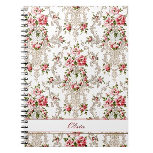 Personalized French Rococo Floral_White Background Notebook