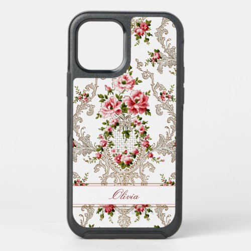 Personalized French Rococo Floral_White Background OtterBox Symmetry iPhone 12 Case