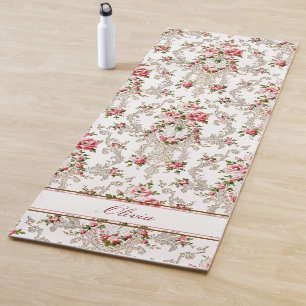 Personalized French Rococo Floral-White Background Yoga Mat