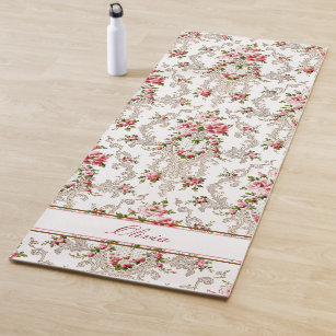 Personalized French Rococo Floral-White Background Yoga Mat