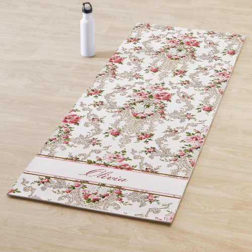 Personalized French Rococo Floral_White Background Yoga Mat
