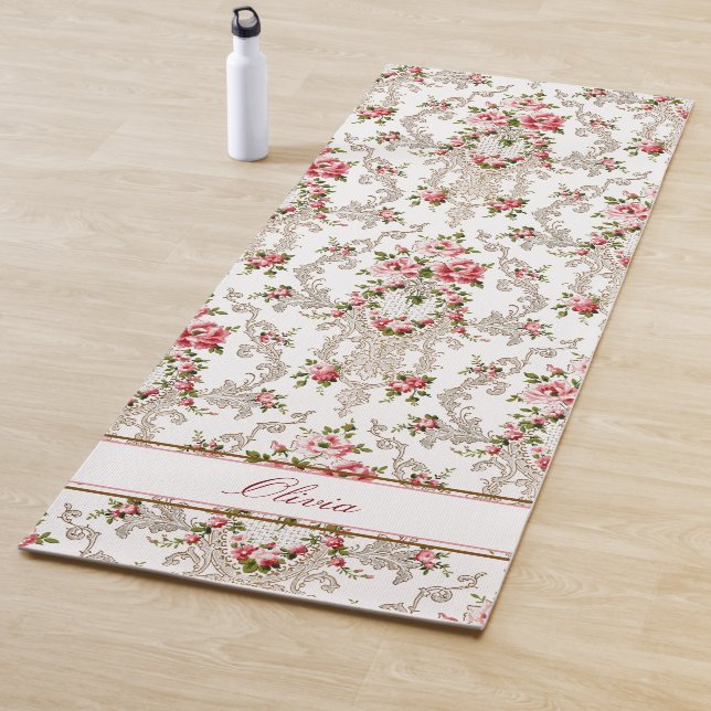 Personalized French Rococo Floral-White Background Yoga Mat (In Situ)