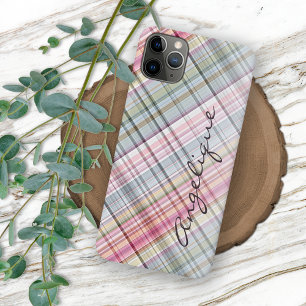 Personalized French Shabby Chic Plaid Pattern iPhone 11 Pro Max Case