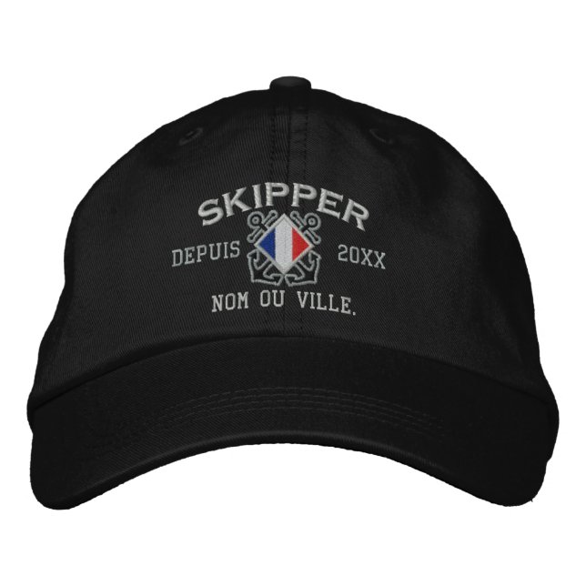 Personalized French Skipper Nautical Embroidery Embroidered Baseball Cap (Front)