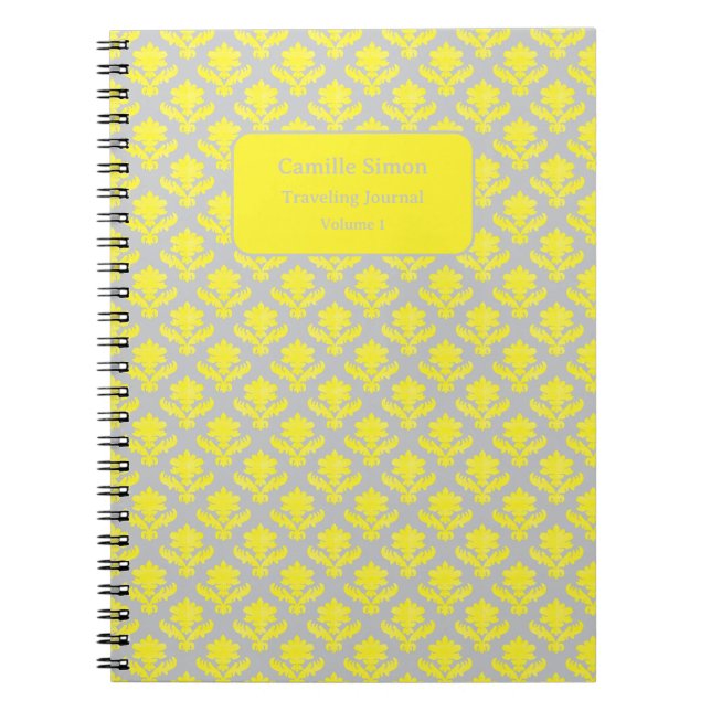 Personalized French Tapestry Yellow and Gray Notebook (Front)