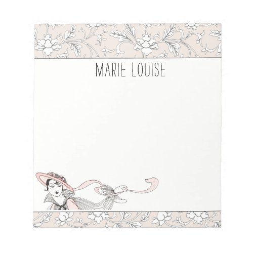 Personalized French Vintage Neutral Floral Lady Notepad