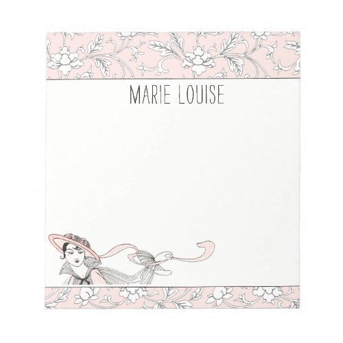 Personalized French Vintage Pink Floral Lady Notepad