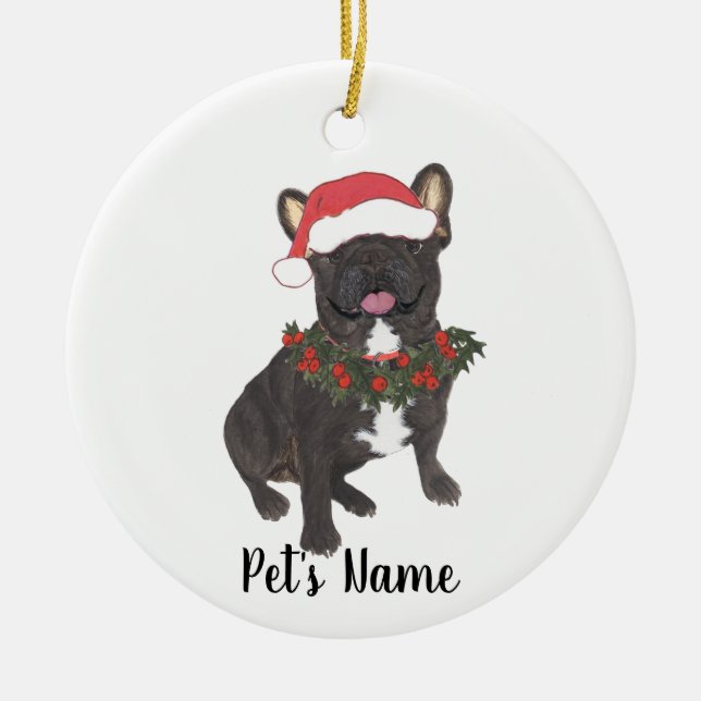 Personalized Frenchie (Black Brindle) Ceramic Ornament (Front)