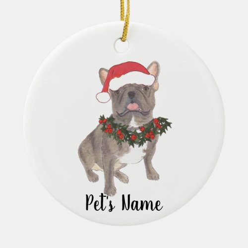 Personalized Frenchie Blue Silver Grey Lilac Ceramic Ornament