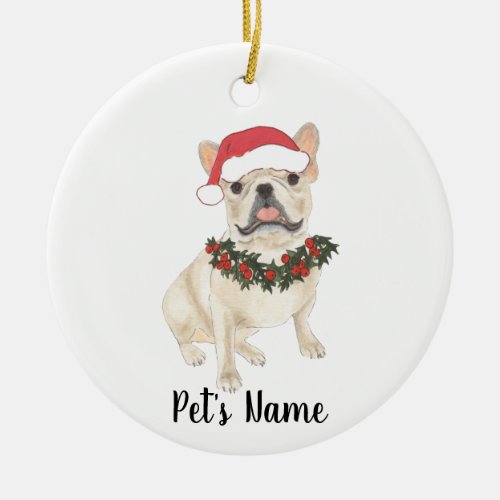 Personalized Frenchie Fawn Tan Cream Ceramic Ornament