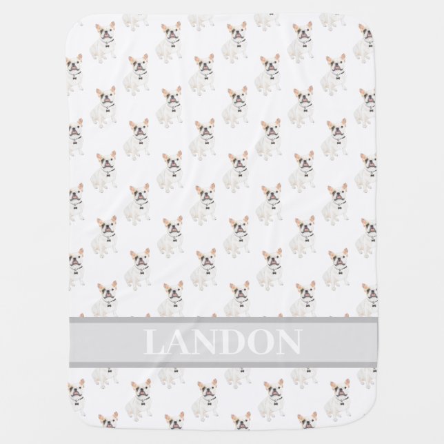 Personalized Frenchie (White Pied) Baby Blanket (Front)