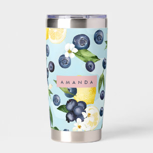 Personalized Fresh Blueberry Lemon Watercolor Insulated Tumbler