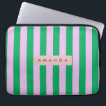 Personalized Fresh Green and Pink Striped Retro Laptop Sleeve<br><div class="desc">This new green and pink striped pattern is crisp, fun, and just the right amount of retro. It will add just the right amount of charm and energy to your day. The bright emerald green stripes look great against the soft pink background. They make the room look both modern and...</div>