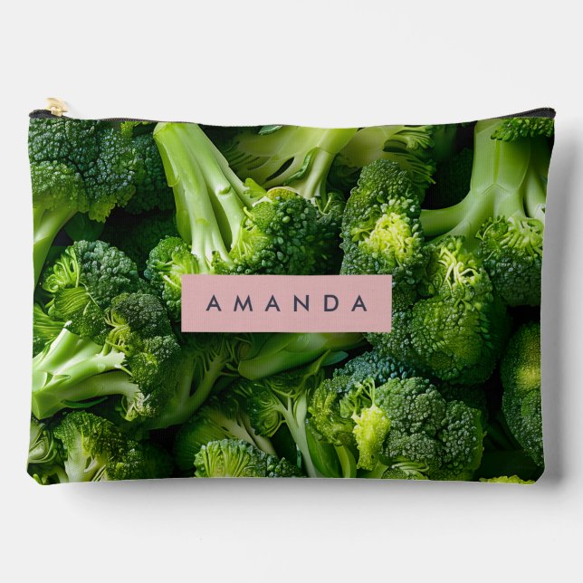 Personalized Fresh Green Broccoli Design Accessory Pouch (Front)