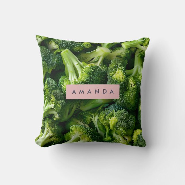 Personalized Fresh Green Broccoli Design Throw Pillow (Front)