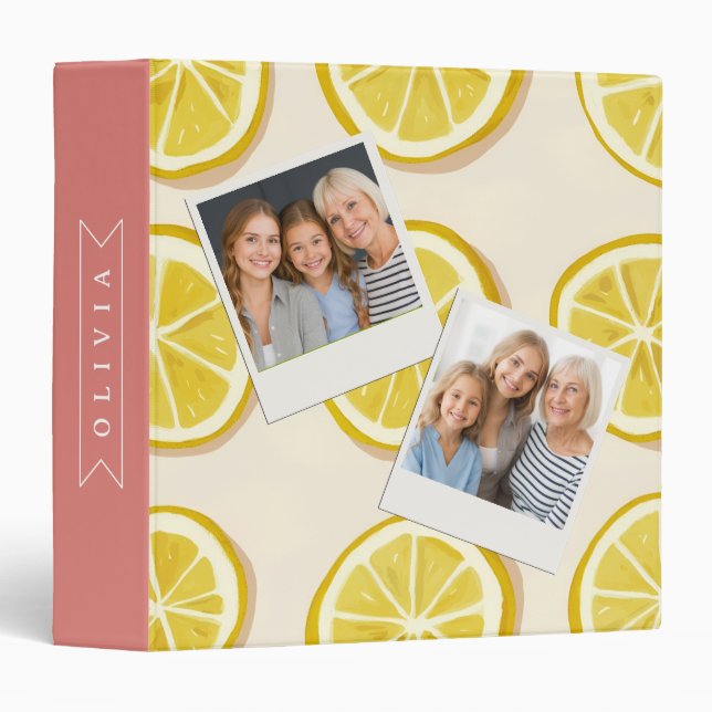 Personalized Fresh Lemon Slice Pattern Bright 3 Ring Binder (Front/Spine)
