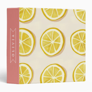 Personalized Fresh Lemon Slice Pattern Bright 3 Ring Binder