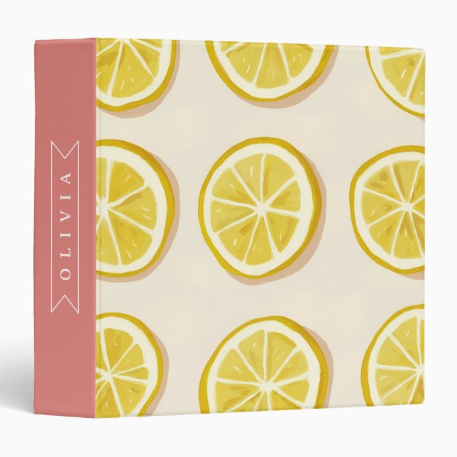 Personalized Fresh Lemon Slice Pattern Bright 3 Ring Binder (Front/Spine)