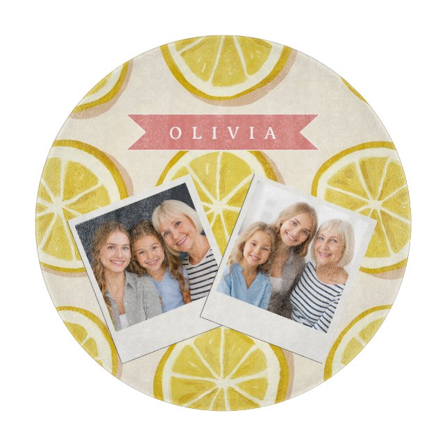 Personalized Fresh Lemon Slice Pattern Bright Cutting Board (Front)