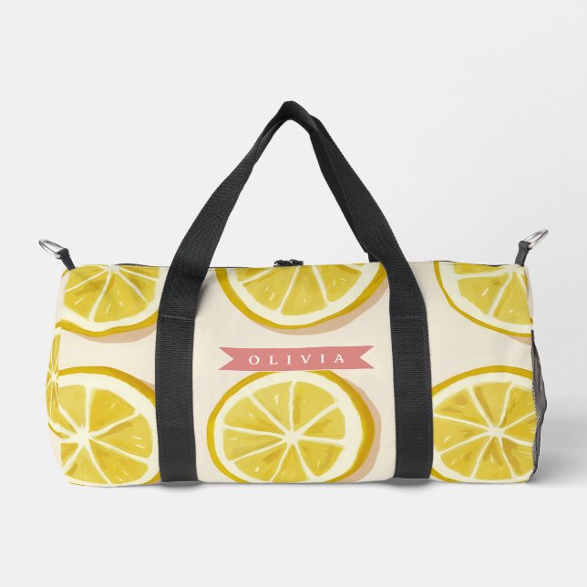 Personalized Fresh Lemon Slice Pattern Bright Duffle Bag (Front)
