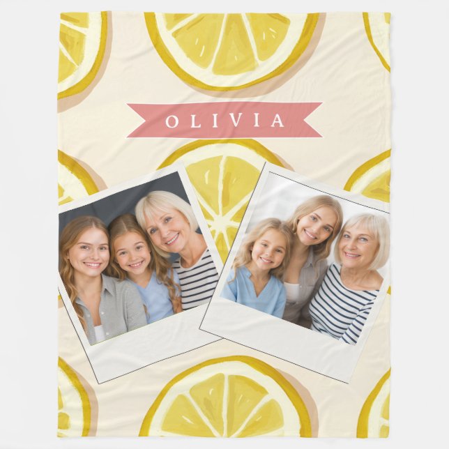 Personalized Fresh Lemon Slice Pattern Bright Fleece Blanket (Front)