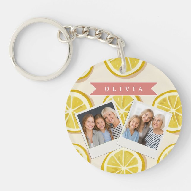 Personalized Fresh Lemon Slice Pattern Bright Keychain (Front)