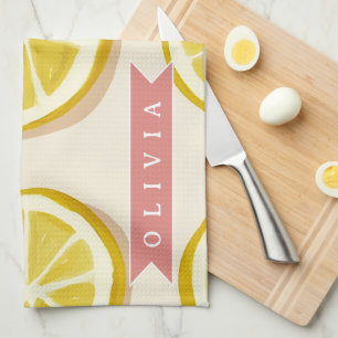 Personalized Fresh Lemon Slice Pattern Bright Kitchen Towel