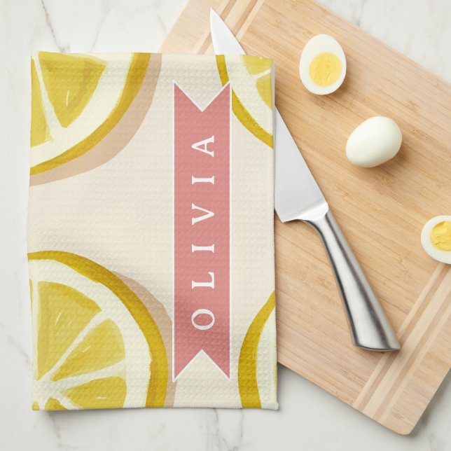 Personalized Fresh Lemon Slice Pattern Bright Kitchen Towel (Quarter Fold)