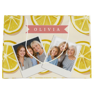 Personalized Fresh Lemon Slice Pattern Bright Large Gift Bag