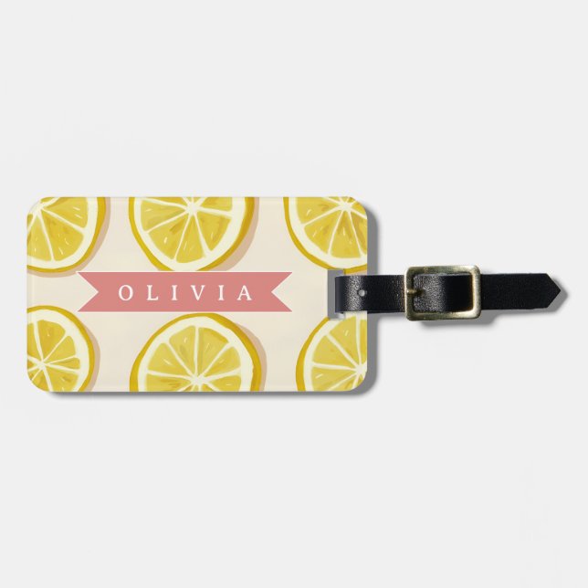 Personalized Fresh Lemon Slice Pattern Bright Luggage Tag (Front Horizontal)