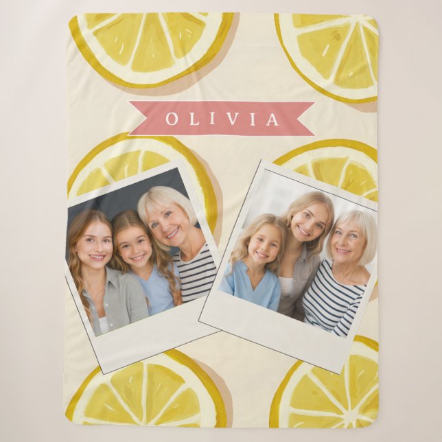 Personalized Fresh Lemon Slice Pattern Bright Sherpa Blanket (Front)