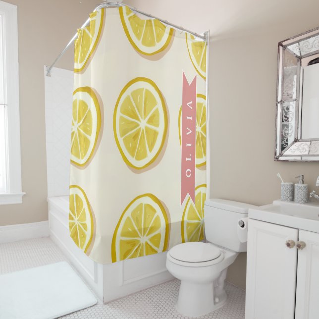Personalized Fresh Lemon Slice Pattern Bright Shower Curtain (In Situ)