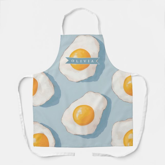 Personalized Fried Egg Pattern Fun Blue Funny  Apron (Front)