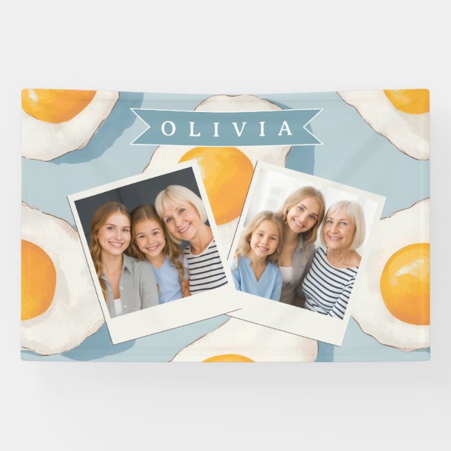 Personalized Fried Egg Pattern Fun Blue Funny  Banner (Horizontal)