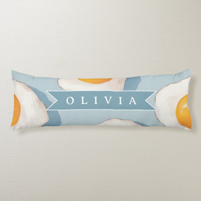 Personalized Fried Egg Pattern Fun Blue Funny Body Pillow (Front)