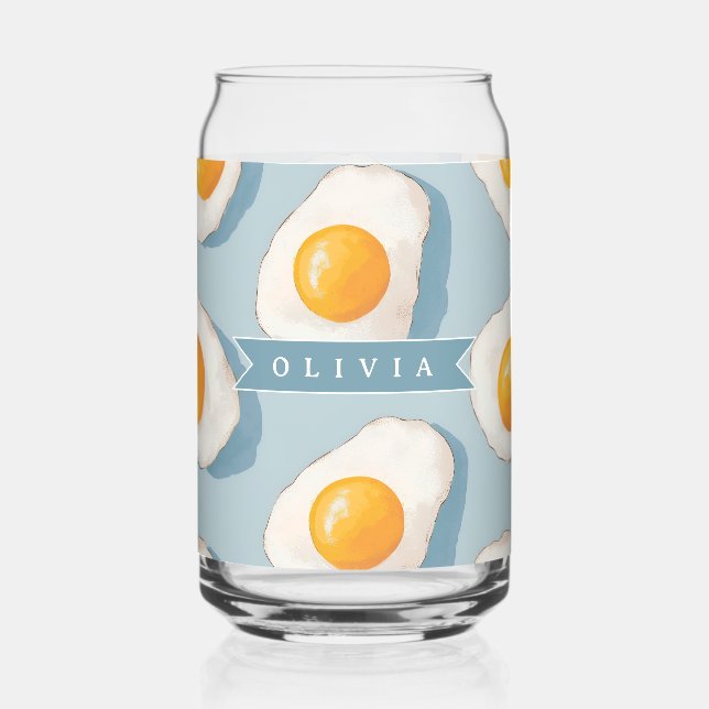 Personalized Fried Egg Pattern Fun Blue Funny  Can Glass (Front)