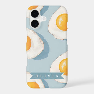 Personalized Fried Egg Pattern Fun Blue Funny iPhone 17 Case