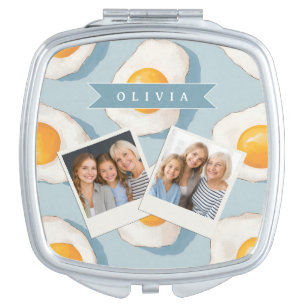Personalized Fried Egg Pattern Fun Blue Funny Compact Mirror