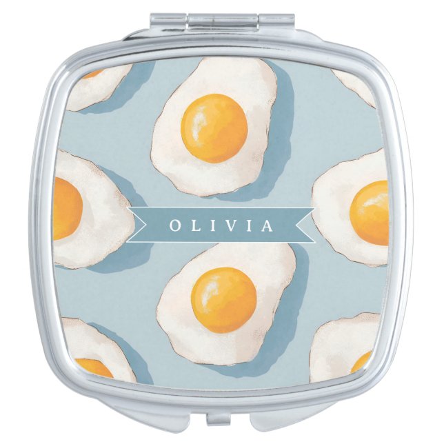 Personalized Fried Egg Pattern Fun Blue Funny  Compact Mirror (Front)