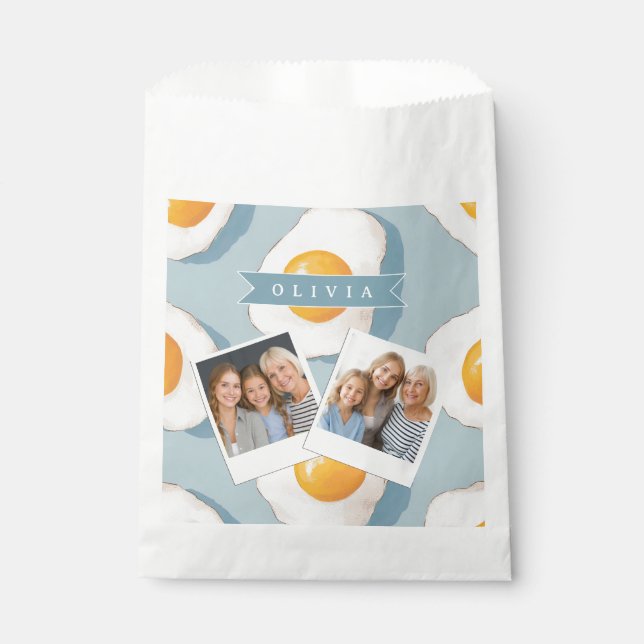 Personalized Fried Egg Pattern Fun Blue Funny Favor Bag (Front)