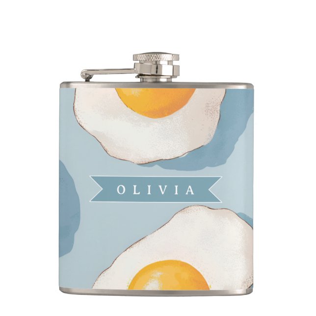 Personalized Fried Egg Pattern Fun Blue Funny  Flask (Front)