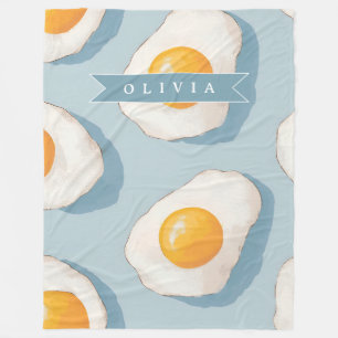 Personalized Fried Egg Pattern Fun Blue Funny Fleece Blanket