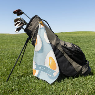 Personalized Fried Egg Pattern Fun Blue Funny Golf Towel